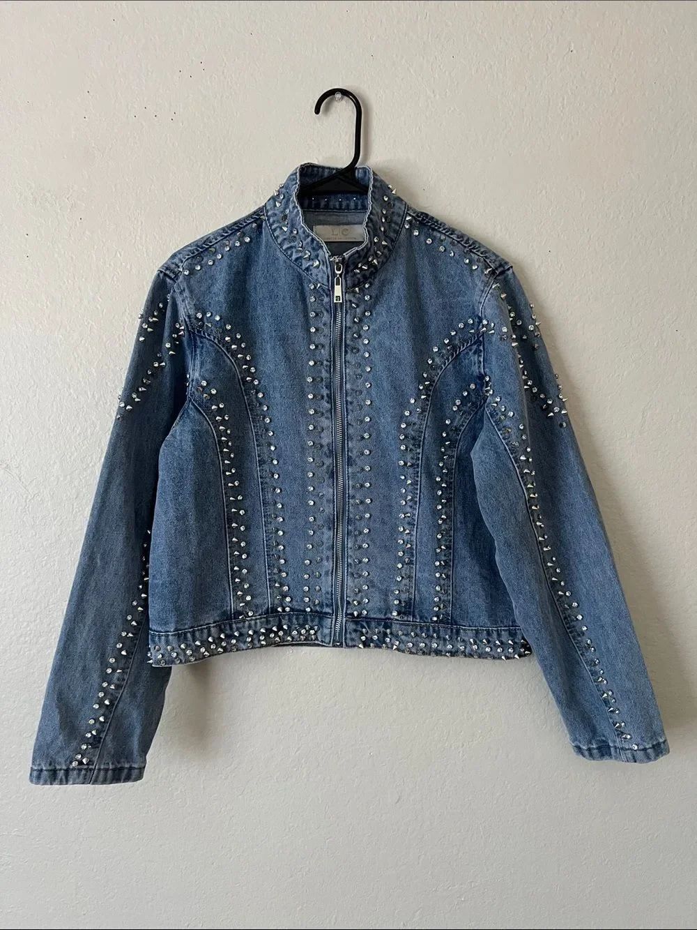 EUC Lizette Collection Studded and Embellished Oversized Denim Jacket Size S